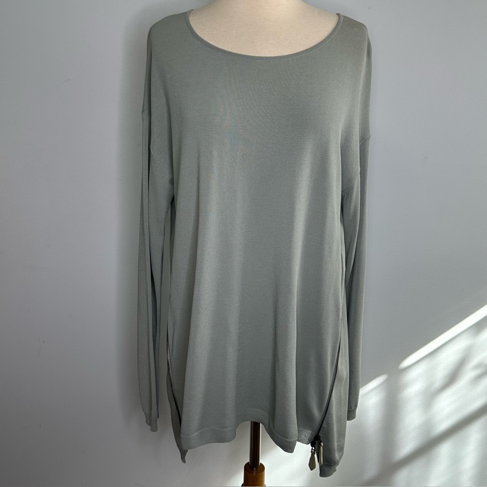 Annette Gortz Bluish Gray Cotton Blend Knit Liam Front Zip Sweater Size S/M